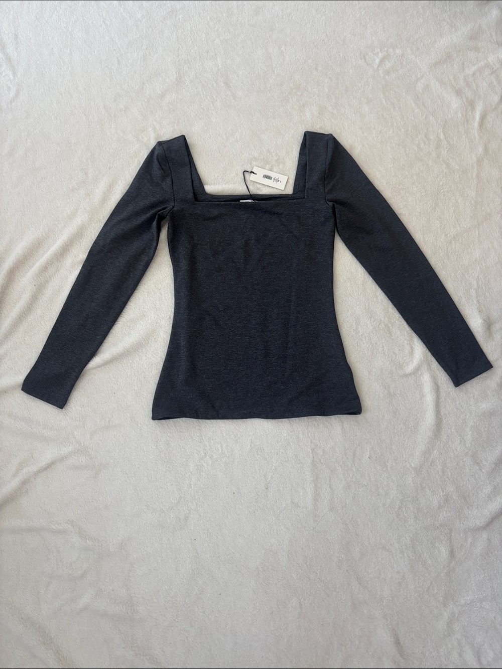 Aritzia Contour Square-Neck Hip Long Sleeve Top - Size Medium, Heather Charcoal